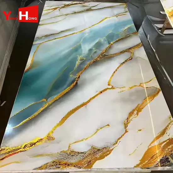 2025 Building Material Gold High Glossy 3D PVC Marble Sheet Wall Panel UV Marble Sheet