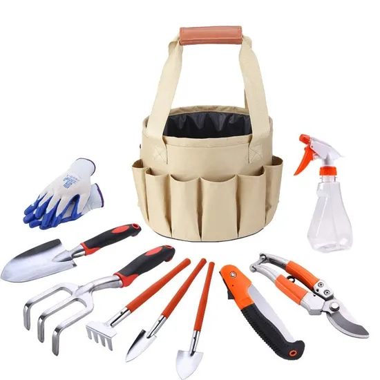 Portable 10-Piece Customizable Aluminum Alloy Gardening Tools Kit with Canvas Bag