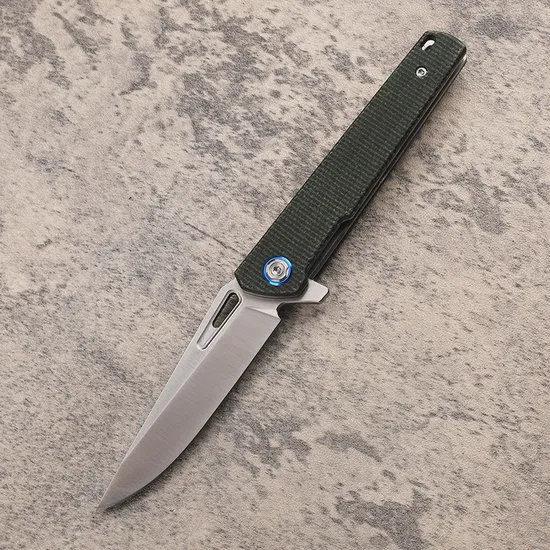 Ball Bearing D2 Blade Liner Lock Micarta Handle Knife with Stone Washed