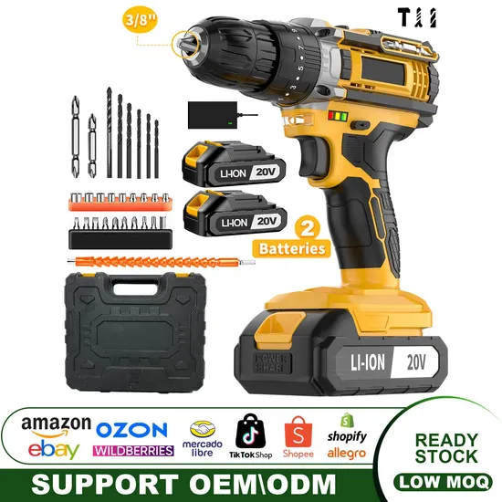 20V Cordless Impact Drill, Electric Tools Set, with Impact Function, Electric Screwdriver, Support OEM/ODM