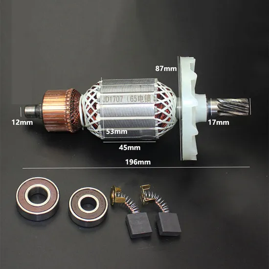 Heavy Duty 9553/9555 Angle Grinder Armature for Power Tool Accessory Mak1ta Rotor Full Copper and Steel Carbon Brush