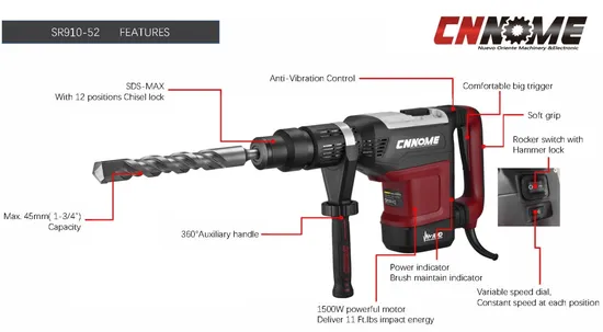 Industrial Level Heavy Duty 52 mm SDS-Max Rotary Hammer Sr910-52