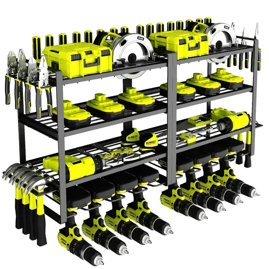 8 Drill Holder Wall Mount, 4 Layers Garage Tool Organizers and Tool Storage Rack