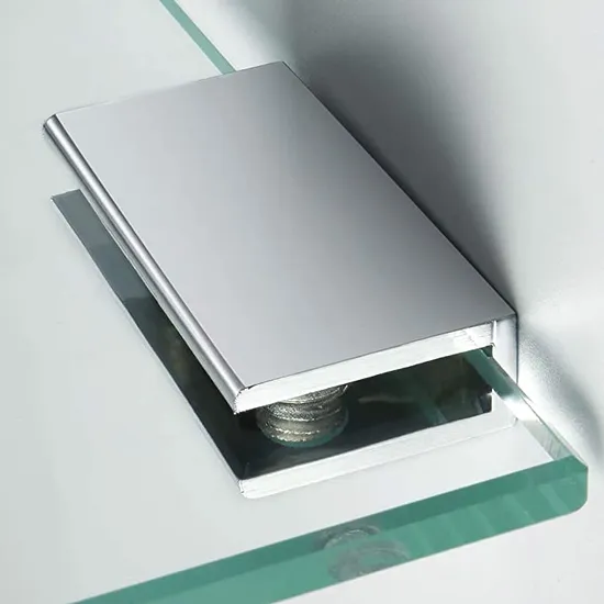 Polished Chrome 2 PCS Adjustable Frameless Rectangle Glass Shelf Bracket Holder Heavy Duty Clamp Shelf Clip