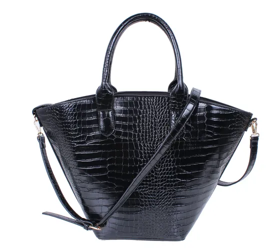 Women Big Capacity Crocodile PU Leather Mommy Shopping Tote Bag with Shoulder Belt