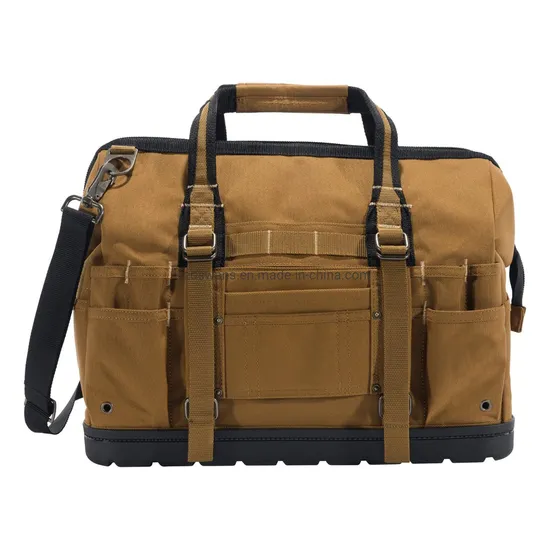 16-Inch Close Top Wide Mouth Multifunction Canvas Tool Storage Bag with Waterproof Rubber Base