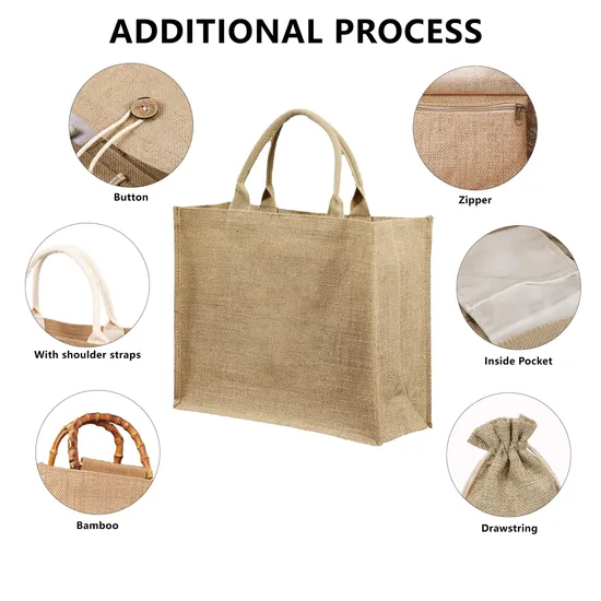 Elegant Jute Shopping Tote Burlap Handles Bag Ldeal for Beach Poolside Relaxation Stylish Shopping Bag Custom Logo Bag