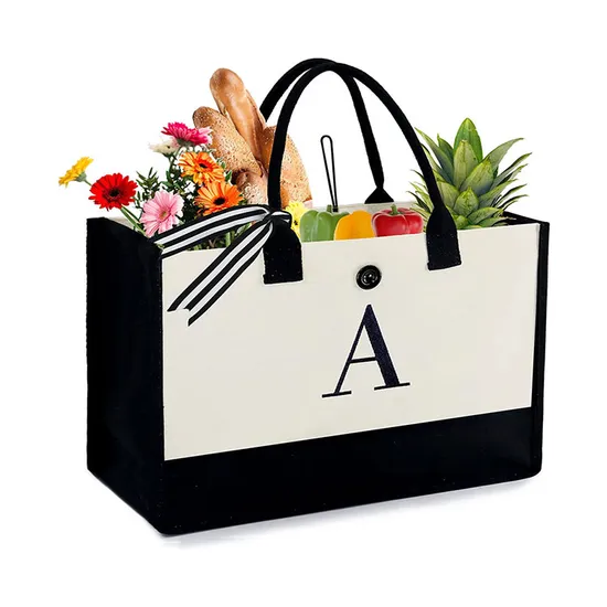 Customized Logo Cotton Linen Canvas Letter Beach Canvas Shopping Bag