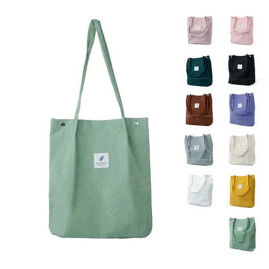 Custom Color Corduroy Shoulder Shopping Tote Bag with Pockets