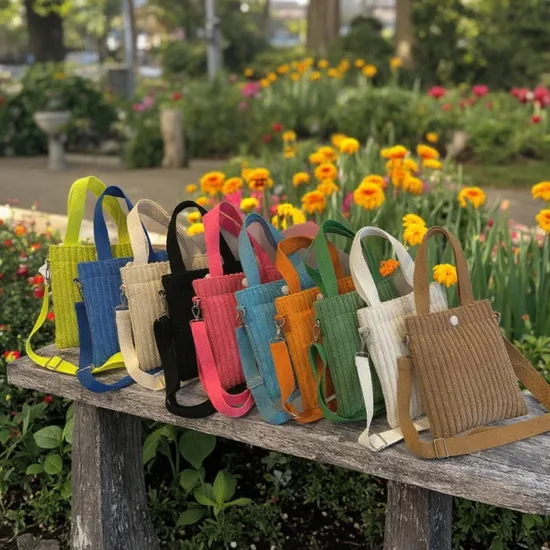 Durable Lightweight Corduroy Bucket Bag Spring Cross Body Bag Vertical Casual Mini Tote Bag with Adjustable Shoulder Strap for Comfort