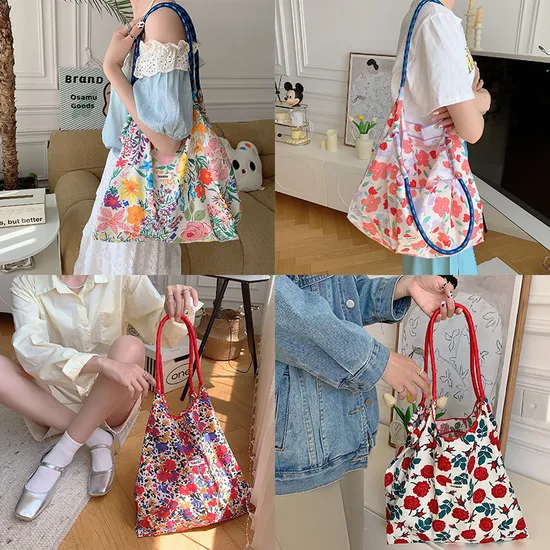 Xianghui Large Capacity Shoulder Bag Drawstring Shopping Bag Floral Tote Underarm Bags