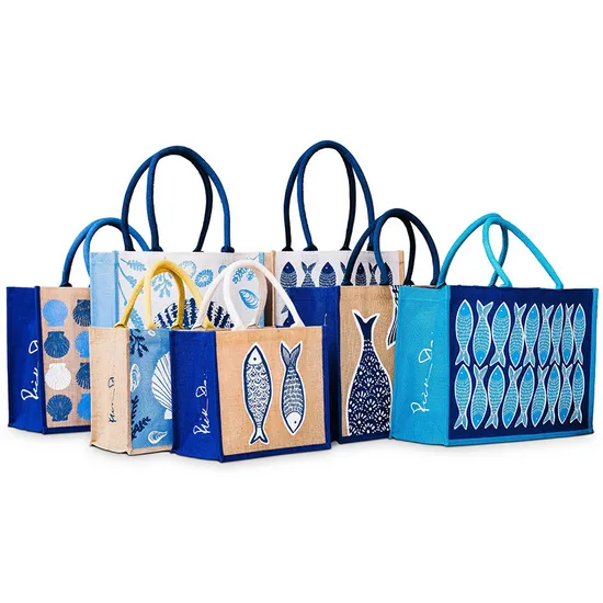 Customize Full Sublimation Printed Colorful Hessian Burlap Linen Gunny Hemp-Fabric Supermarket Grocery Packaging Beach Travel Gift Ecobag Jute Shopping Tote Bag