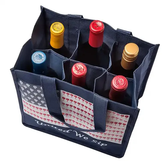 Customized Design Standard Size 6 Bottle Non Woven Wine Tote Bag
