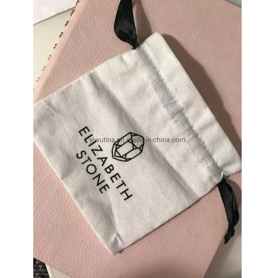 Promotion Custom Wholesale Drawstring Lady Handbags Gift Tote Shopping White Cotton Bag with Black Printing