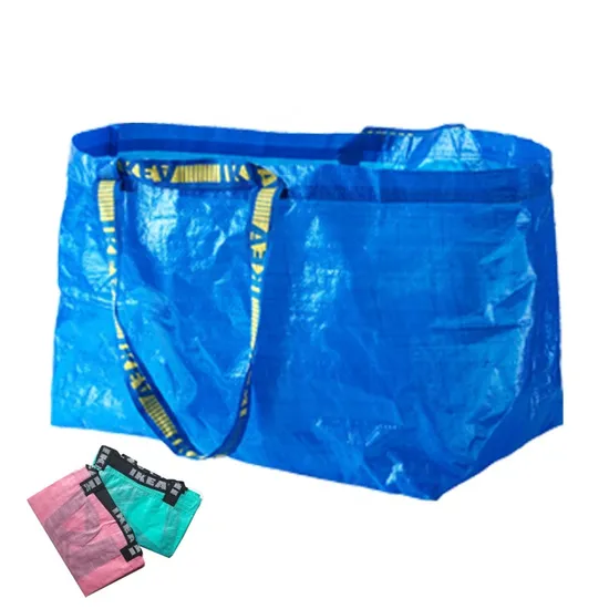 Blue Frakta Large Reusable Shopping PP Woven Laminated Tarpaulin Storage Tote Bags with Long Handles