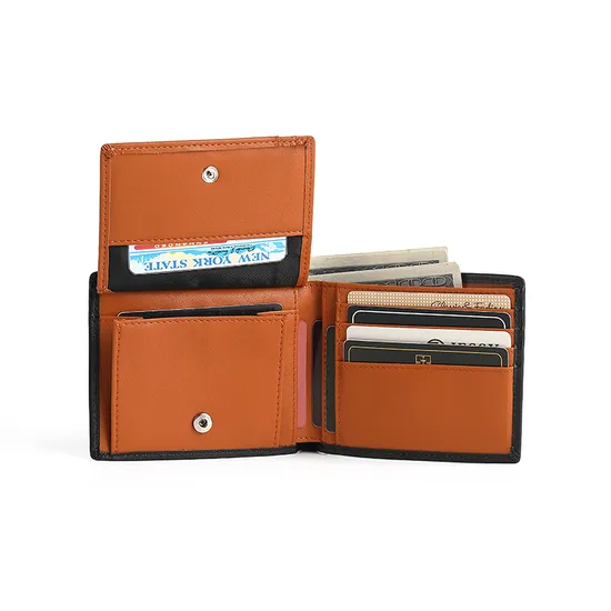 Men′s Genuine Leather Wallet with Flap and Coin Purse for Man
