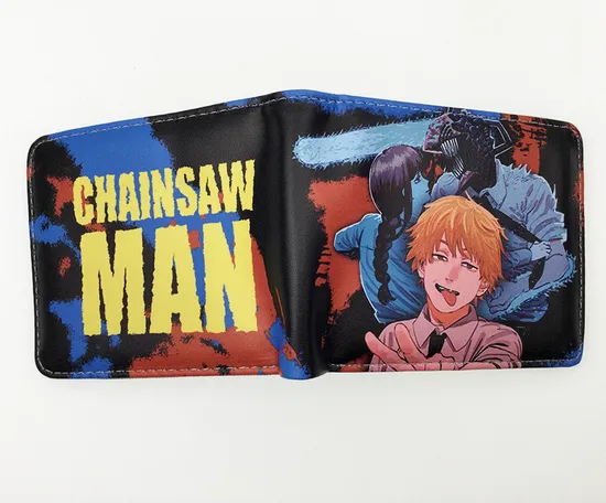 Comics Chainsaw Man Short Wallet Men PU Leather Bi-Fold Coin Purse Cartoon Anime Cosplay Wallets with Zipper Coin Pocket