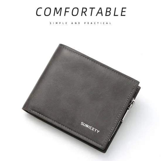 Wholesale Big Brand Custom Logo Men′s Short PU-Leather RFID Coin Clip Wallet