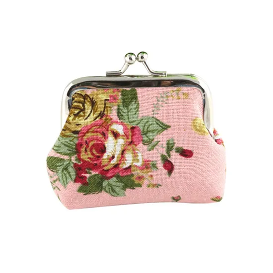 Vintage Canvas Floral Change Bag with Hasp Women Rose Small Wallet Cute Flower Coin Purse