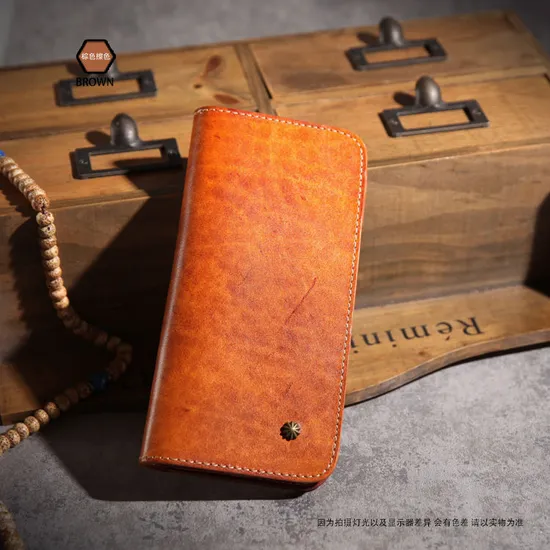5092 Best Real Men Money Clip Cell Phone Holder Wallet Vegetable Tanned Cow Leather Long Clutch Wallet