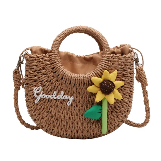 Beach Flower Embellished Mini Woven Straw Crossbody Bags for Women