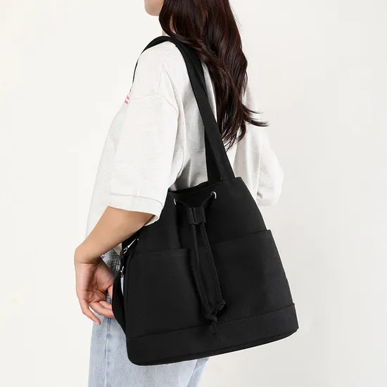 Custom Bucket Bag Canvas Shoulder Bag with Drawstring Fashion Handbag