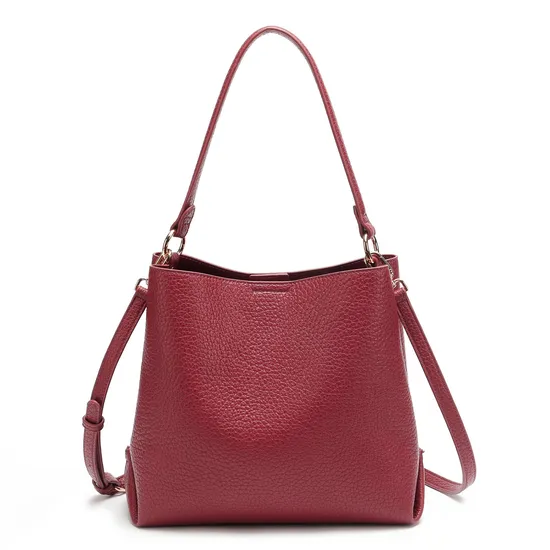 Trendy Vegan Leather Bucket Bag with Adjustable Shoulder Strap Pockets-Fashionable Bucket