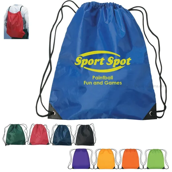 Custom Nylon Polyester Draw String Knapsack Blue Drawstring Backpacks Sports Bags