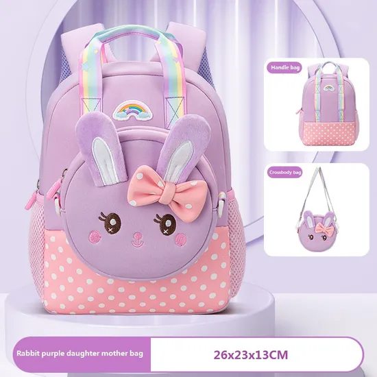Cute Cartoon Rabbit Picture Kindergarten Backpack Large Capacity Buy One Get One Chest Bag Free Kid Bag