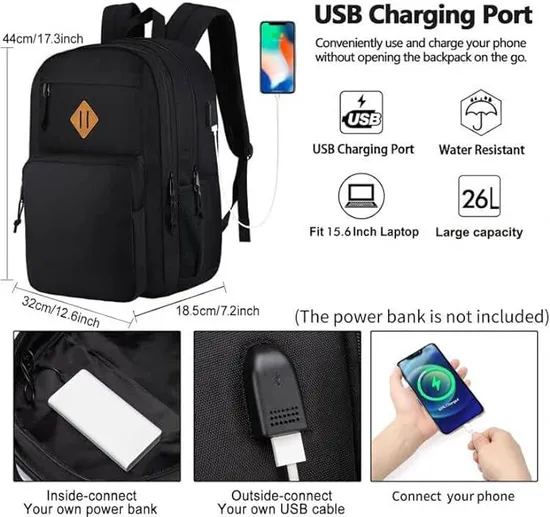 Durable Water-Resistant Travel Backpack for School Hiking Laptop Bag Bpt165