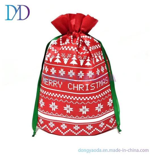 Custom Christmas Santa Sack PP Non Woven Drawstring Gift Bag