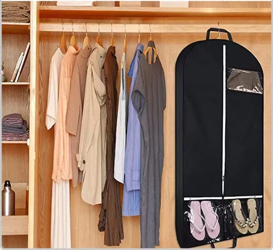 Black Polyester Clothing Dust Bag Multiple Pockets Storage Shoes Suit Bag