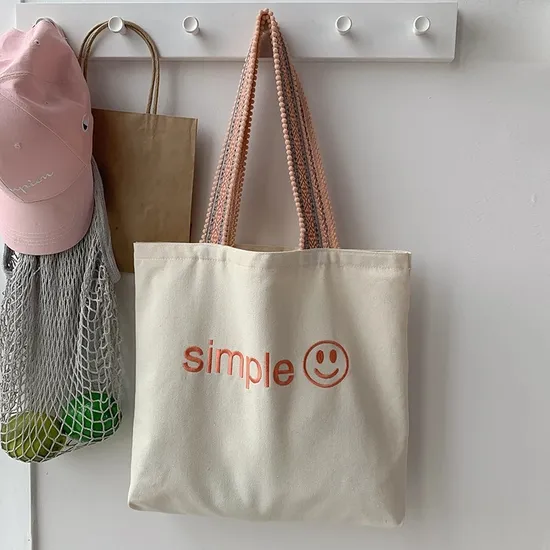Custom Logo Printed Colorful Eco Recycled Plain Tote 100% Organic Cotton Canvas Totebag