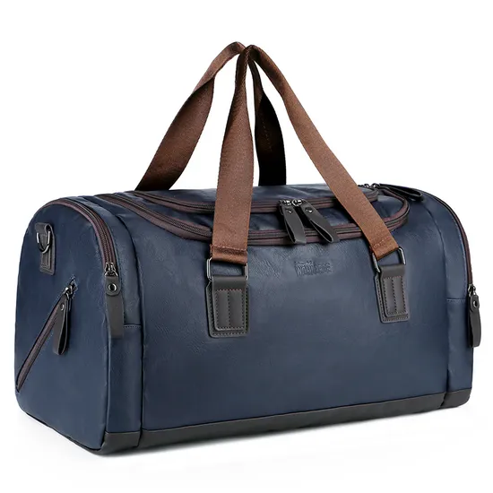Wholesale Bulk Water Resistant Black Tote Overnight Duffle Bag Mens PU Leather Travel Bags Customize Logo