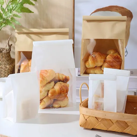 Wholesale Flat Bottom Paper Bread Bag with Tin Tie for Toast/Cookies/Bakery Storage