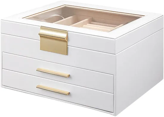 Custom Jewelry Box Organizer Box with Glass Lid Jewelry Organizers Storage Gift Box 3 Layers with PU Leather Display Box for Women Girls