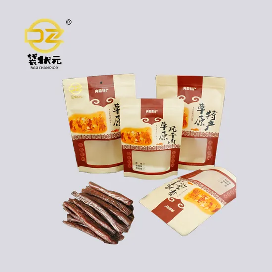 Tailor-Made Smell Proof Vacuum Stand up Composite Bag for Dry Fruit Jerky with Flat Bottom Window Valve Zipper