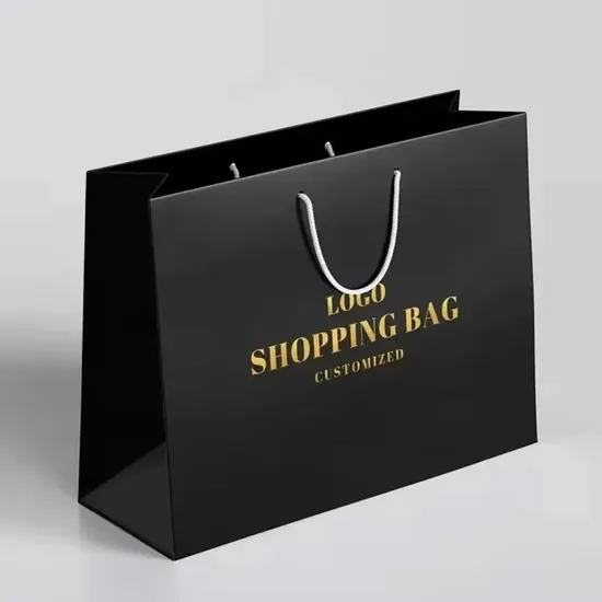 Wholesale Custom Private Logo Printed Black Big Personalized Luxury Shopping Tote Gift Premium Paper Bags with Handle