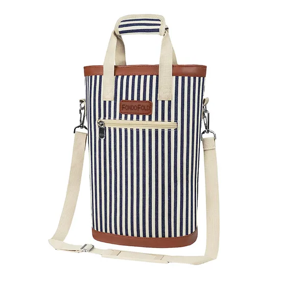 Canvas Wine Cooler Bag for Two Bottles Insulated Ice Pack