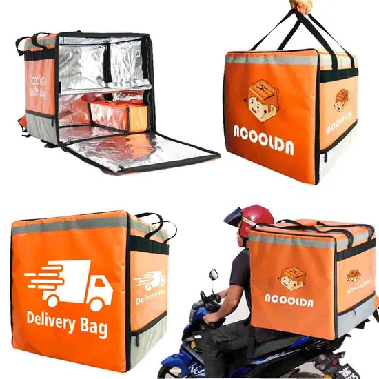 Factory Wholesale Custom 500d PVC Waterproof Insulated Heated Hot Motorcycle Food Delivery Box Bike Scooter Pizza Bag Reusable Thermal Cooler Delivery Bag
