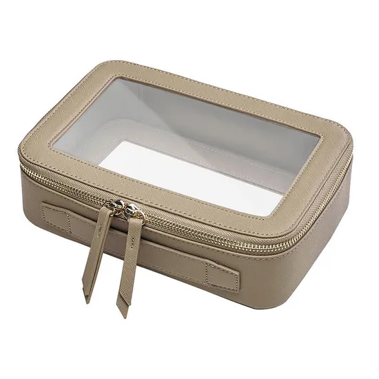 Customized Luxury Waterproof Clear Transparent PVC PU Leather Joint Toiletry Makeup Case Toiletry Packaging Storage Travel Washing Bathroom Cosmetic Zipper Bag