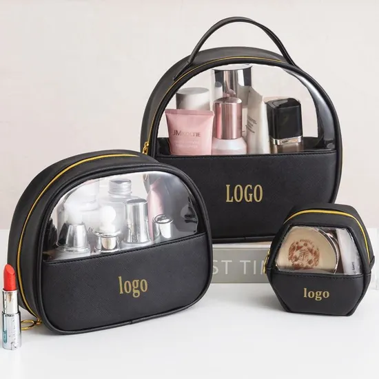 Pink PVC Makeup Bag Set Transparent Clear Zipper Cosmetic Case Toiletry Pouch
