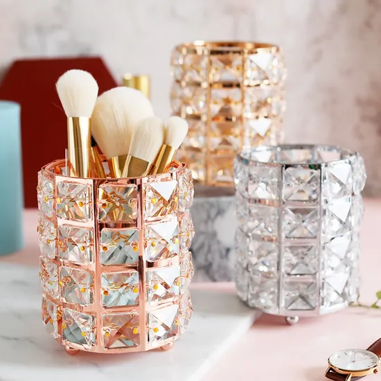 Multi Purpose Luxury Glass Crystal Makeup Brush Storage Cylinder Pen Holder