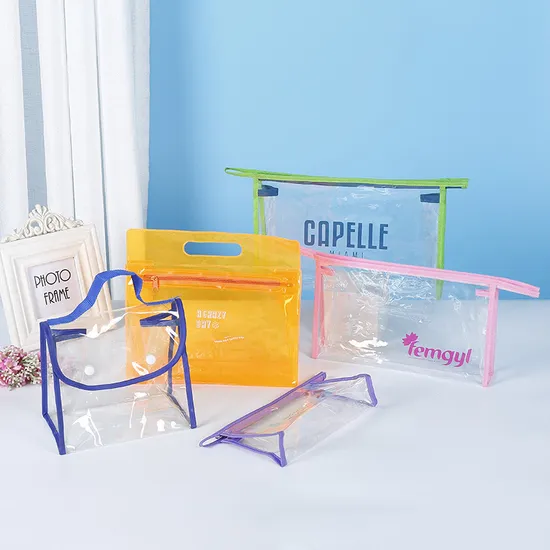Custom Logo Zipper Makeup Bag Clear Round Transparent PVC Cosmetic Bag