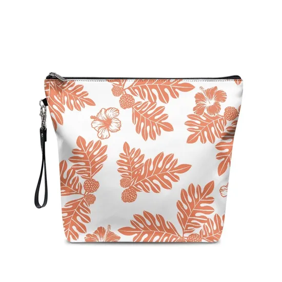 Latest Design Custom Hawaii Life Black Ulu Palaka Prints High Quality Fashion PU Leather Large Cosmetic Bag Print on Demand