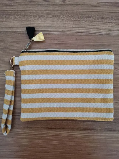 Custom Polyester Cotton Portable 2 Sides Printing Stripes Zipper Cosmetic Bag Pouch