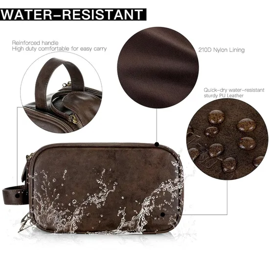 PU Leather Travel Toiletry Large Shaving Cosmetic Bags Dopp Kit Pouch
