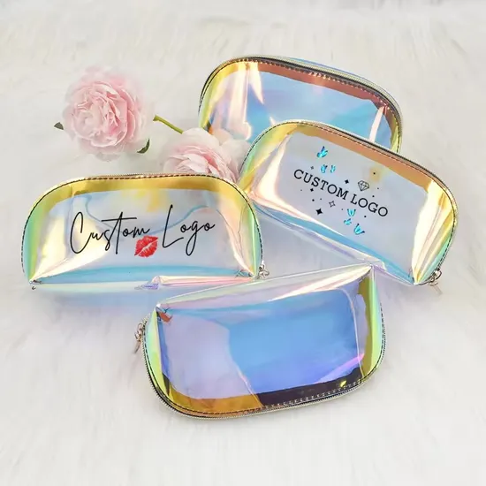 Elegant TPU PVC Holographic Laser Plastic Ziplock Bag Make up Pouch Zipper Bag Cosmetic Laser Bags