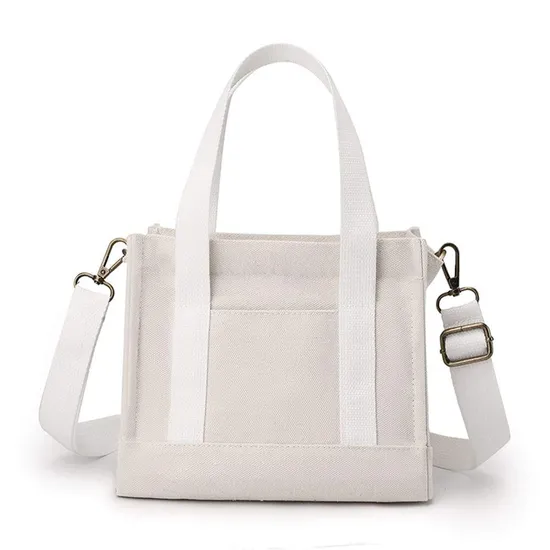 Mini Tote Bag with Zipper Pocket and Open Pocket Travel Portable Handbag for Lady Waterproof Canvas Simple Crossbody Purse