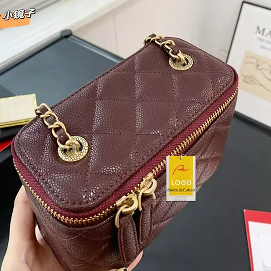 Top Grade Branded Replica 1: 1 Tote Bag Cc Classic Leather Cosmetic Bag